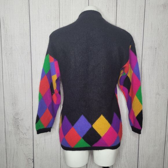 Vtg Rafaella Petites Argyle Color block Angora Lambs Wool Sweater Womens Small - Picture 5 of 7